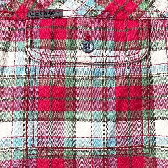 Calvin Klein Shirt Mens Medium Red Plaid Long Sleeve Button Down Collar Shirt - Picture 6 of 11